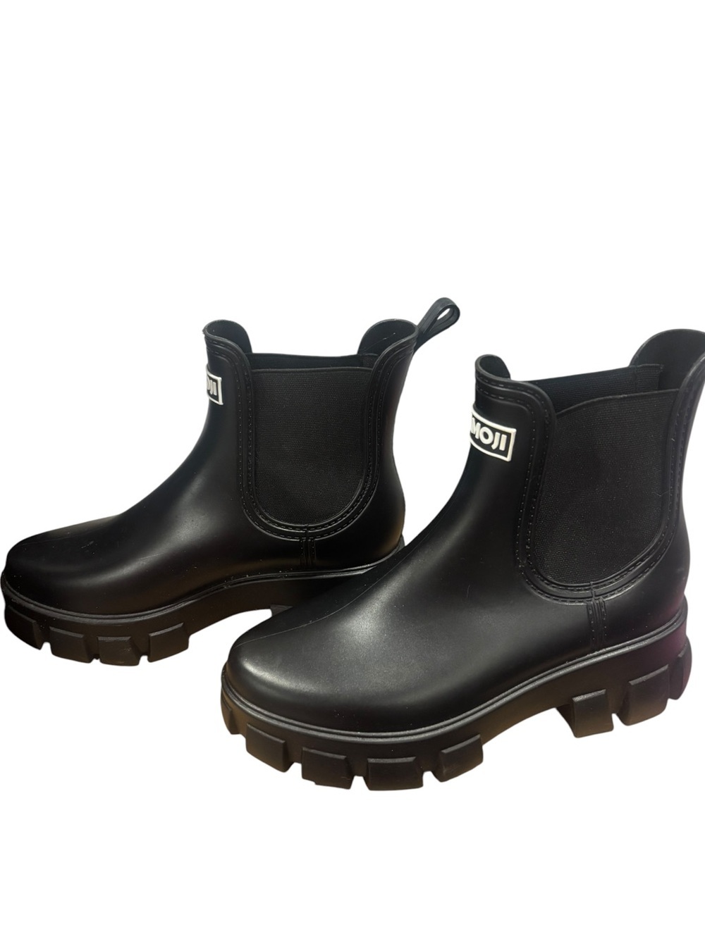 AMOJI Waterproof Chelsea Rain Boots Black Lug Sole Women’s Size 230